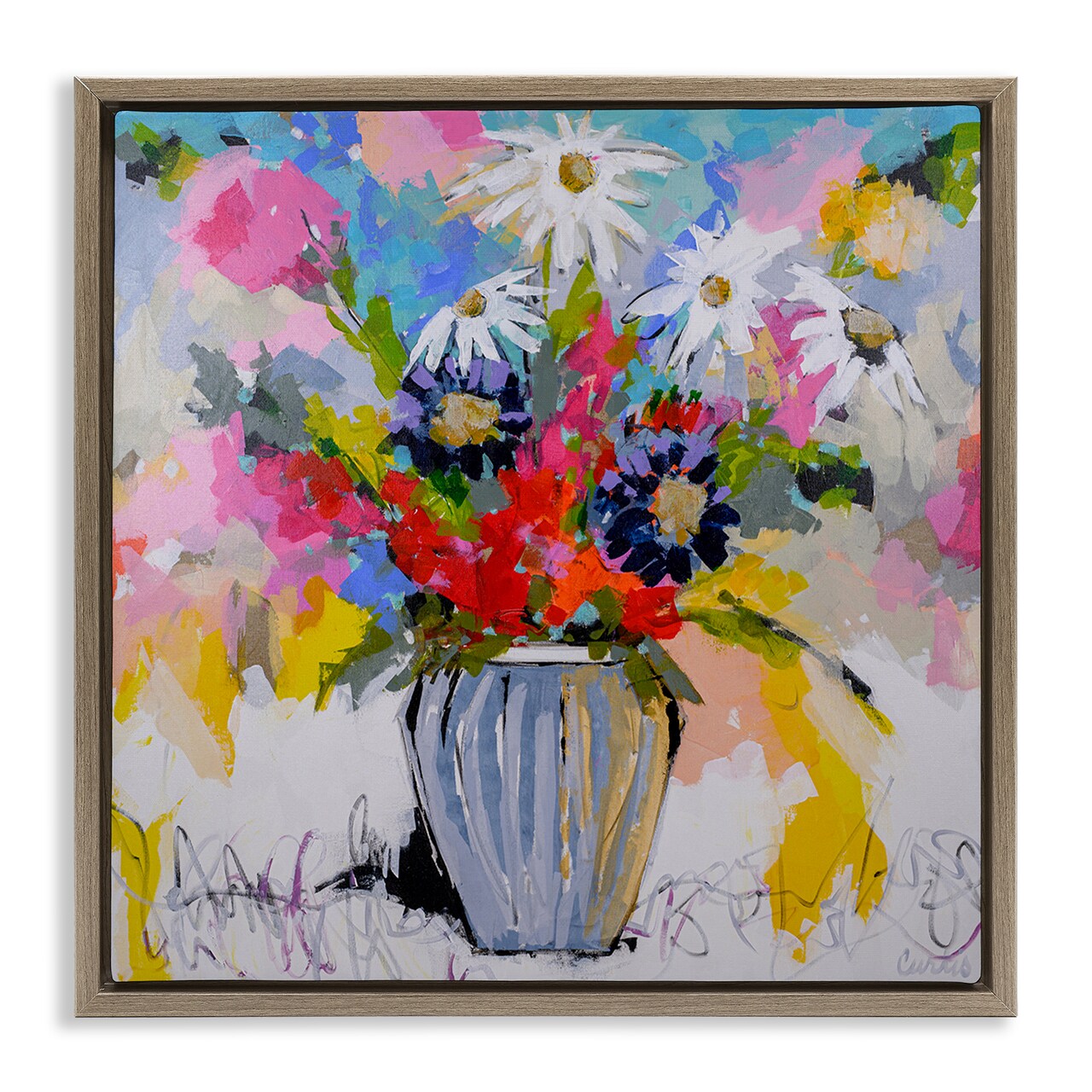 Stupell Industries Bright Clustered Flowers Floating Frame Design by Joan Curtis